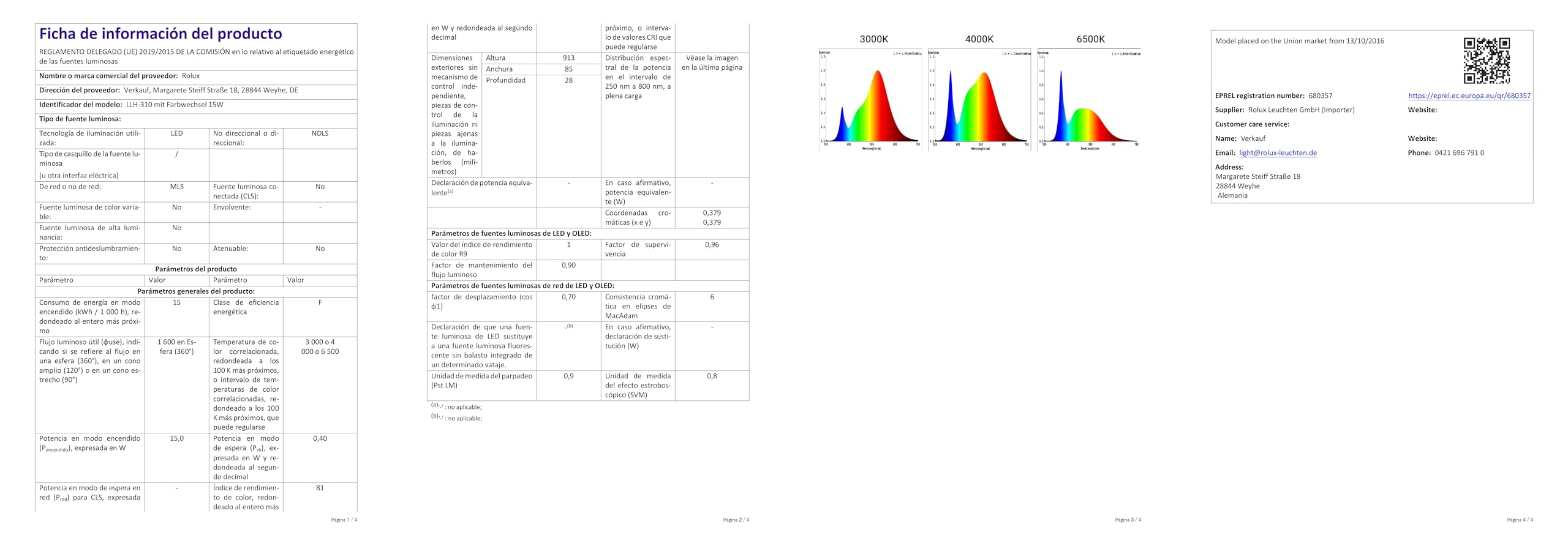Rolux LED Unterbauleuchte 15W CCT 3000K~6500K Anbauleuchte Aluminium, 15 watts, silber, 91,3 x 8,5 x 3,5 cm