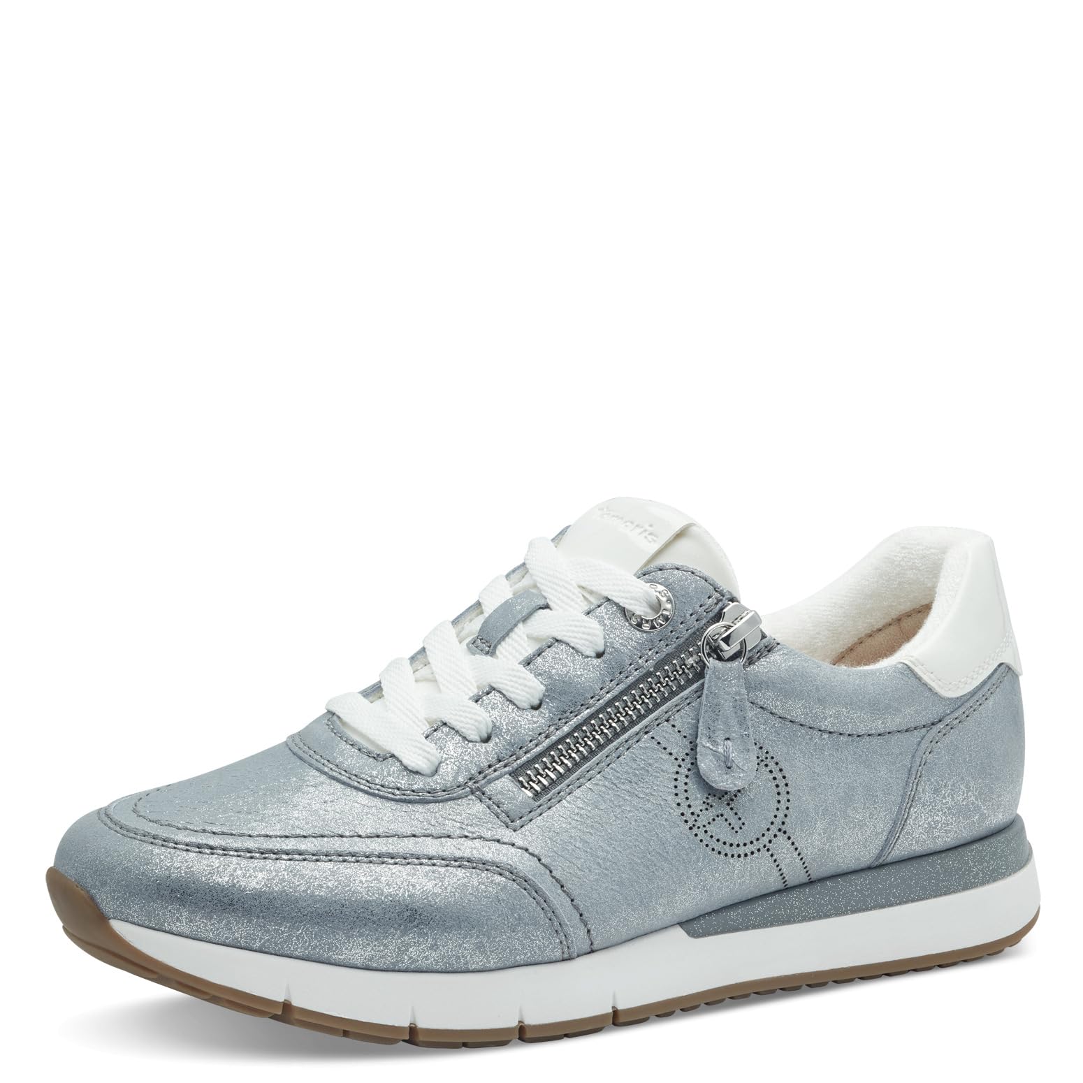 Tamaris Comfort Women’s Flat Sneakers Lace-Up with Zip, Blue Glam, 7,5 UK
