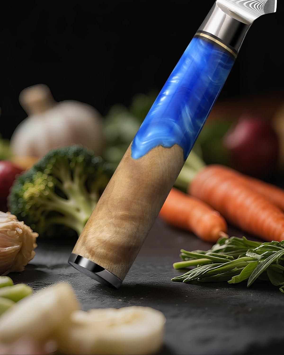 Damascus Boning Knife 6 Inch,VG10 Core Steel with 66-Layers High Carbon,Professional Boning Knives for Meat Poultry Chicken,Blue Resin & Wood Handle,Ideal Gift for Chefs and Cooking Lovers