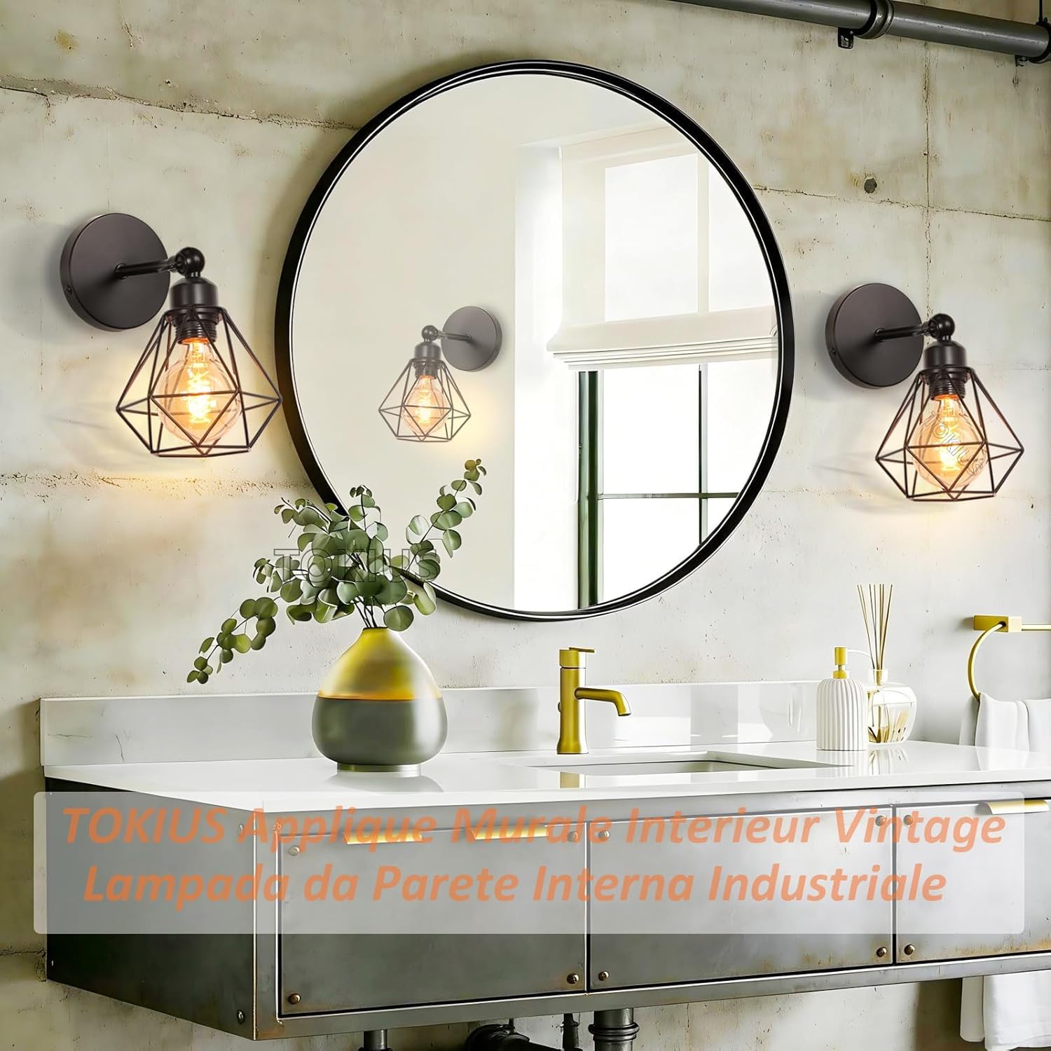 Lot de 2 Appliques Murales Interieur Vintages Industrielles Plafonniers Luminaires E27 en Métal Lampe Murale Industrielles Rétro Réglable 180° éclairage Mural Cuisine Salon (2pcs)