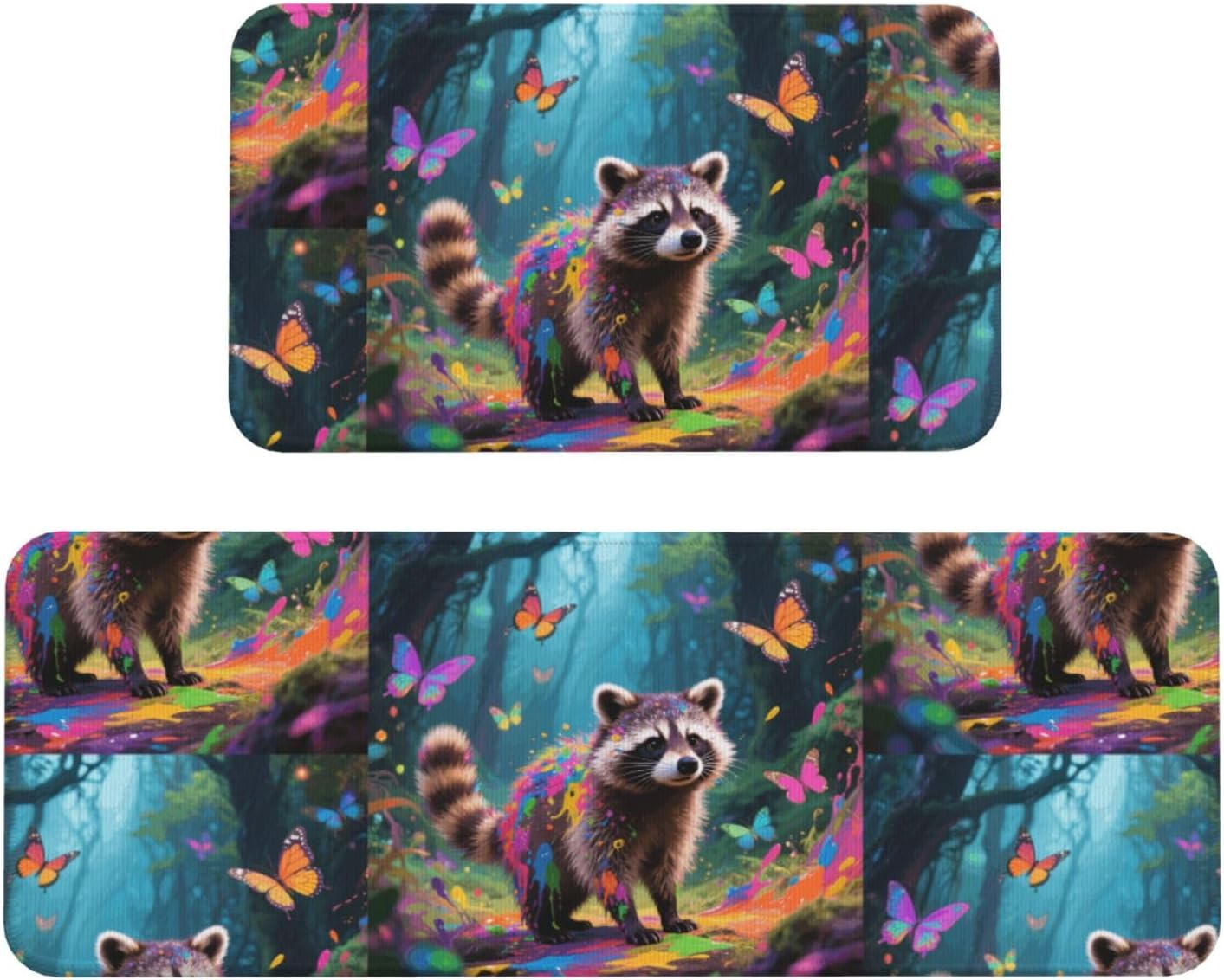 Magic Raccoon Kitchen Rugs Set of 2, Cushioned Anti-Fatigue Kitchen Mats for Floor, Waterproof Comfort Standing Mat Absorbent Velvet Kitchen Runner Rugs 17"x30"+17"x47"