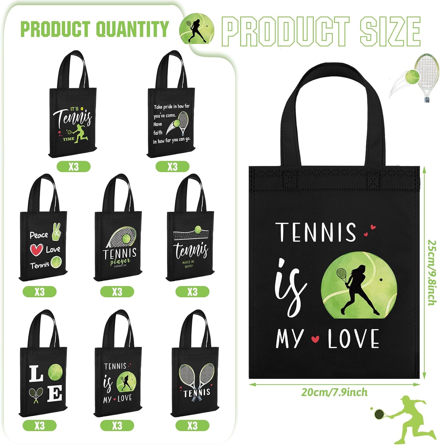 Kajaia 24 Pcs Tennis Gift Bag Tennis Party Treat Bags with Handles Reusable Goodie Favor Bag Non Woven Party Favor Birthday Supplies - Image 3
