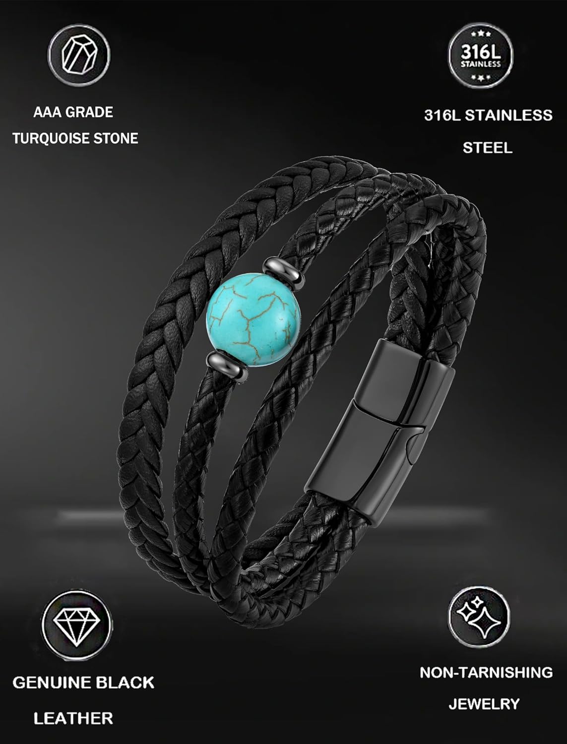 Turquoise Bracelet for Men Leather Men Cuff Bracelet