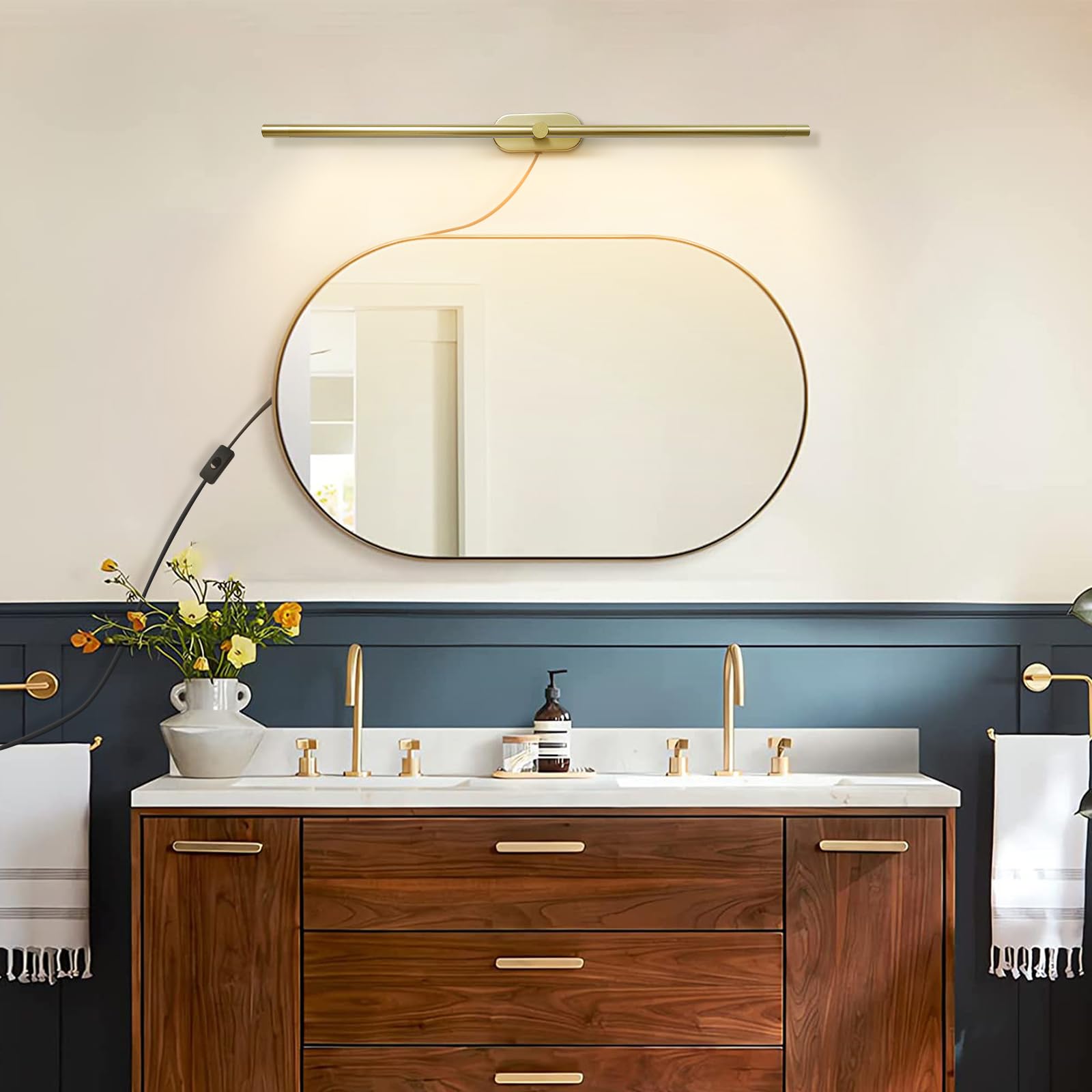 Modern Plug in Bathroom Vanity Light 12W LED Warm Light Long Wall Lighting Fixtures Over Mirror, Minimalist Linear Bath Wall Lamp, Indoor Picture Lights for Portrait Dartboard Canvas