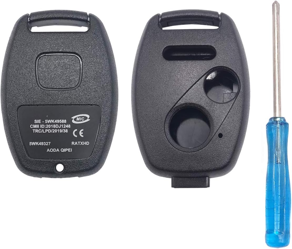 3 Buttons Replacement Key Fob Cover Case fit for Honda 2003-2012 Accord 2006-2013 Civic EX 2009-2015 Pilot 2005-2006 CR-V Ridgeline Odyssey Keyless Entry Key Fob Shell (2+1, Black)