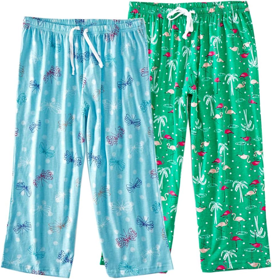 ENJOYNIGHT Women's Capri Pajama Pants Lounge Causal Bottoms Print Sleep Pants