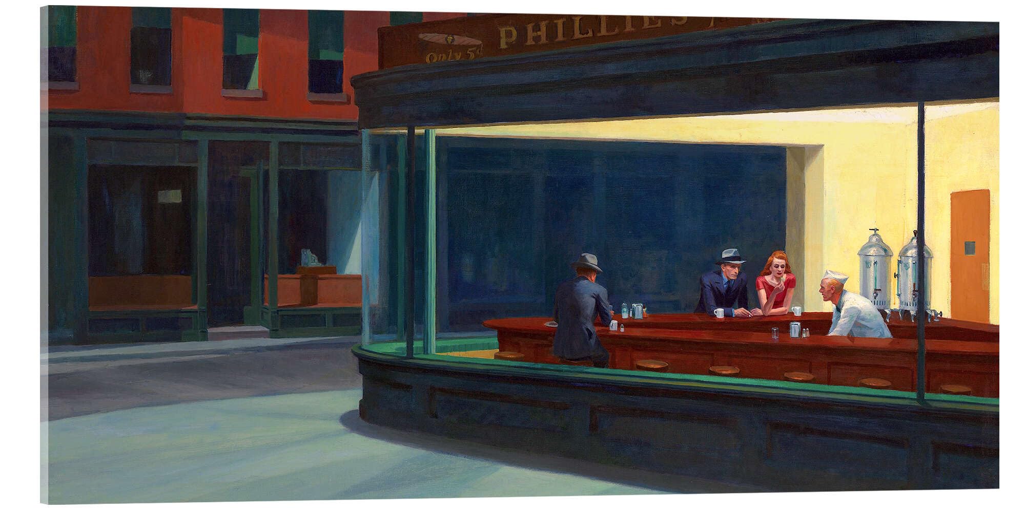 Posterlounge Nachtschwärmer Acrylglasbild von Edward Hopper 100 x 50 cm Braun Wandbilder Wanddeko