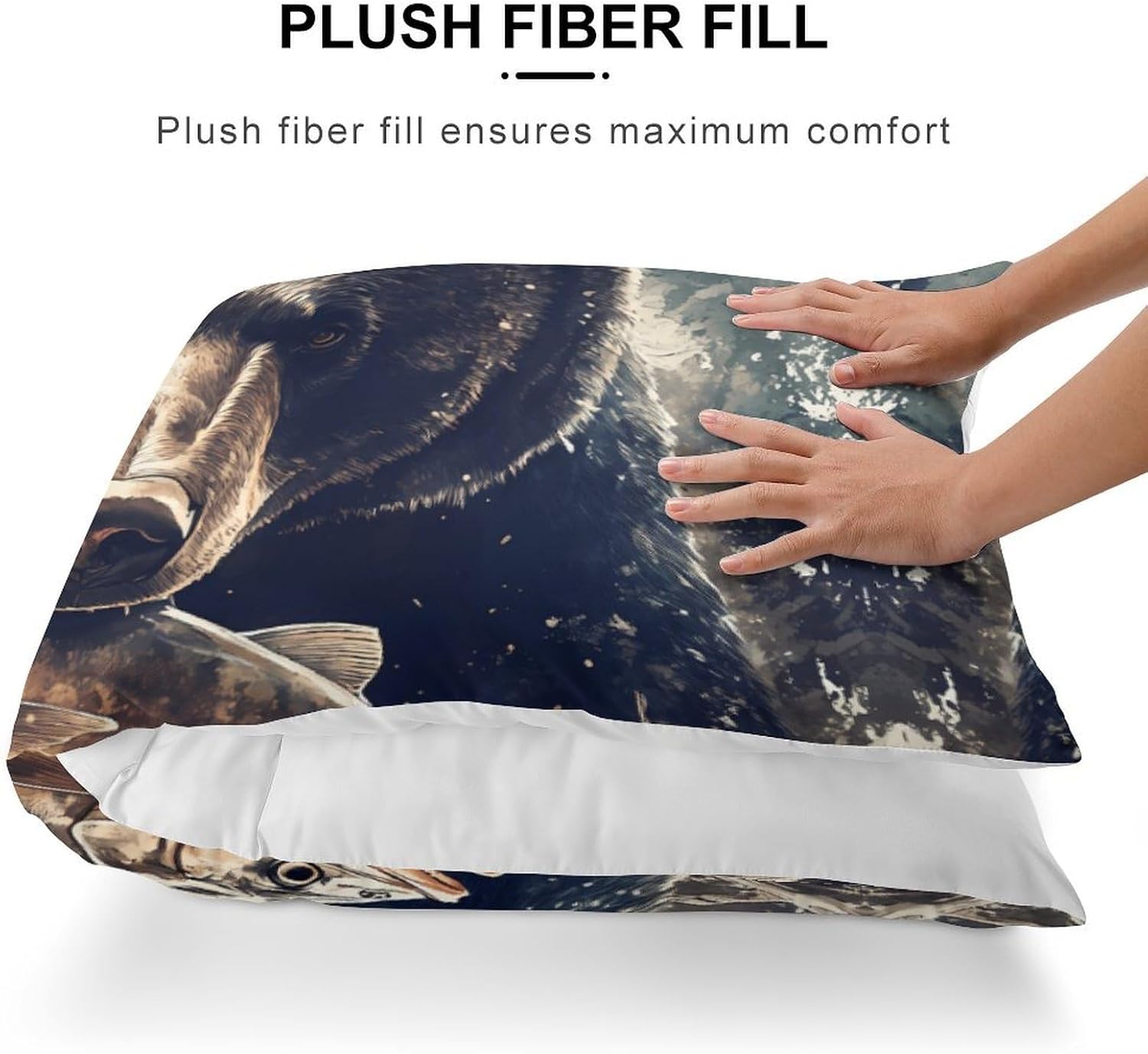 Bear Eating Fish Body Pillow Cover Long Cushion 18.9x53.1 Inch