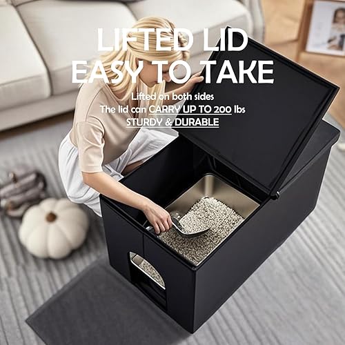 Miniatura 2 de MEEXPAWS Mueble Caja de Arena para Gatos Oculta Extra Grande, Tapa de Diseño Elevable Banco de Baño para Gatos de Terciopelo Gabinete de