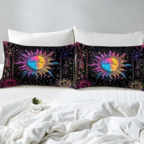 Miniatura 6 de Erosebridal Sábanas bajeras de sol y luna psicodélico galaxia mística, ropa de cama de cielo estrellado colorido, tamaño individual, constelación