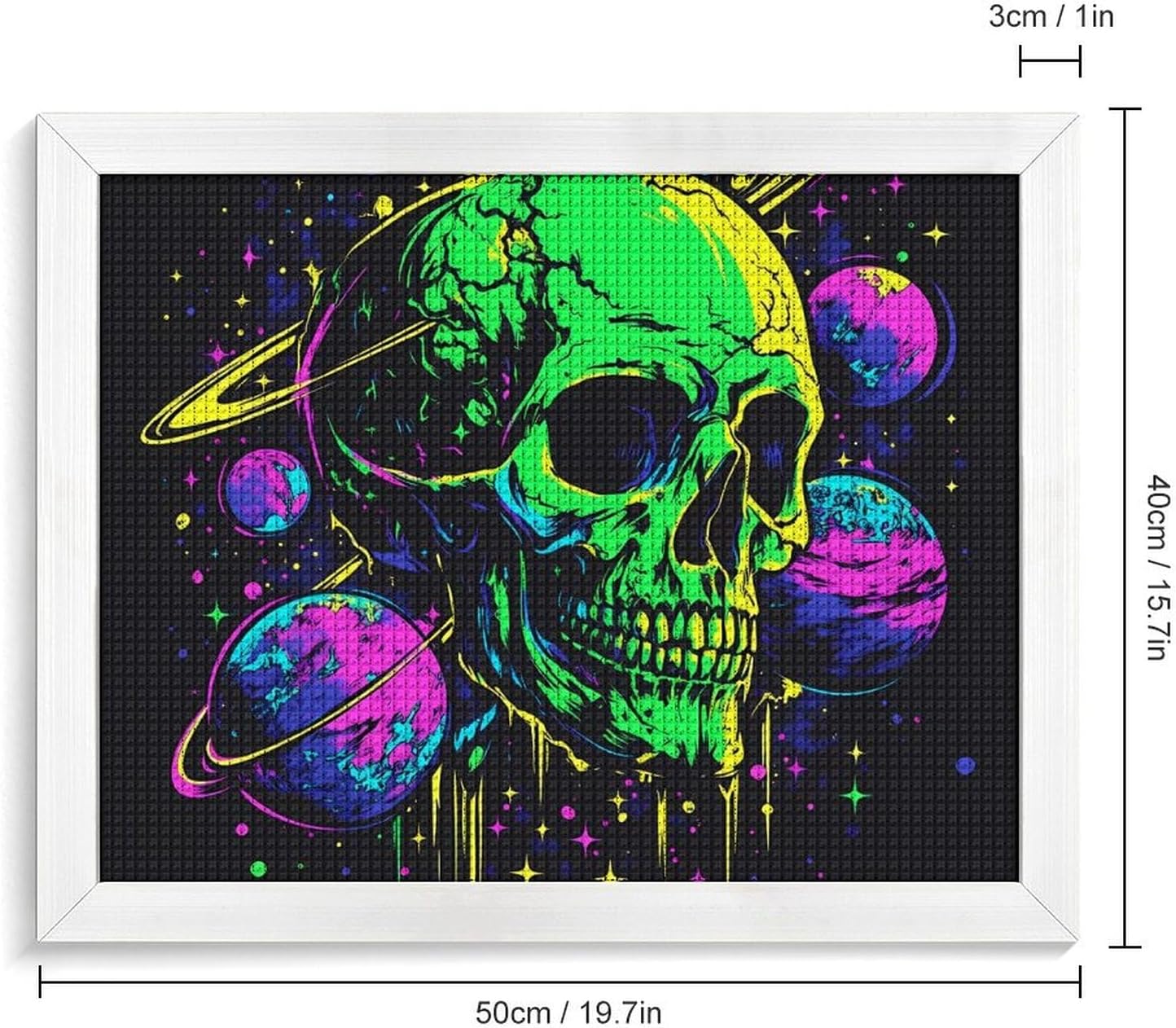 Dopamine Skeleton Universes Planets Printed Diamond 5D Painting Kits DIY Full Drill Crafts for Home Wall Decor 16x20 Inch White Wood 50 * 40cm