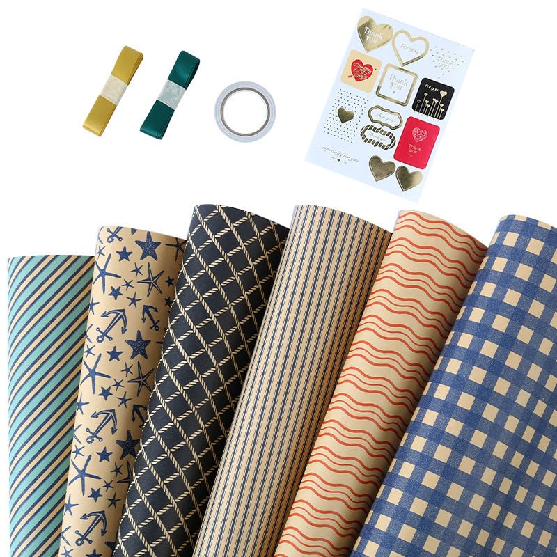 Gift Wrapping Paper Set, 6 Simple Valentine'S Birthday Wrapping Paper, Foldable Wrapping Paper, Perfect for Boys and Girls Weddings, Bridal Shower