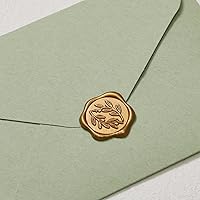 Vista 9 de UNIQOOO Calcomanías de sello de cera, calcomanías de sello de invitación de boda de rama de olivo, 50 calcomanías autoadhesivas de oro antiguo