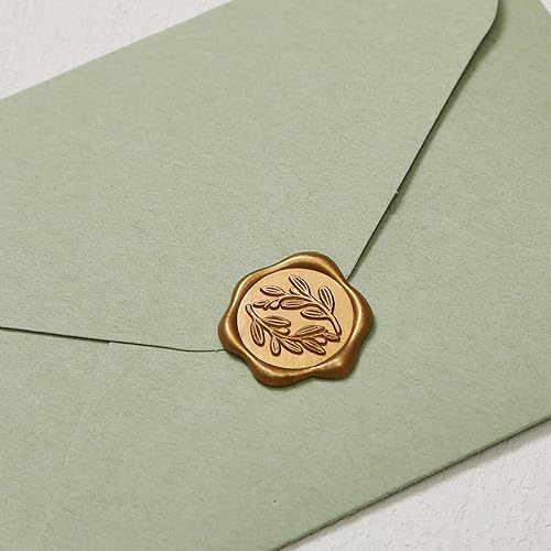 Miniatura 6 de UNIQOOO Pegatinas de sello de cera - Sellos de sobre para invitación de boda de rama de olivo, 100 piezas de pegatinas autoadhesivas de oro antiguo,