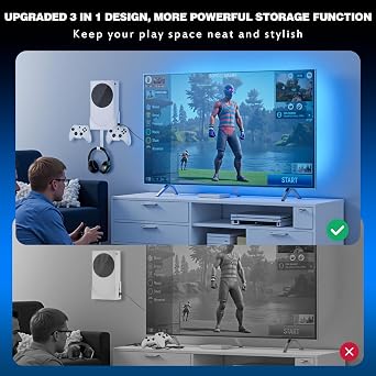 Wall Mount for Xbox Series S, Xbox Series S Wall Mount Kit, with Detachable Controller Holder & Headphone Hanger & Dust Plugs Net kits, Metal Stand for Xbox Series S (NOT FOR XBOX ONE S)