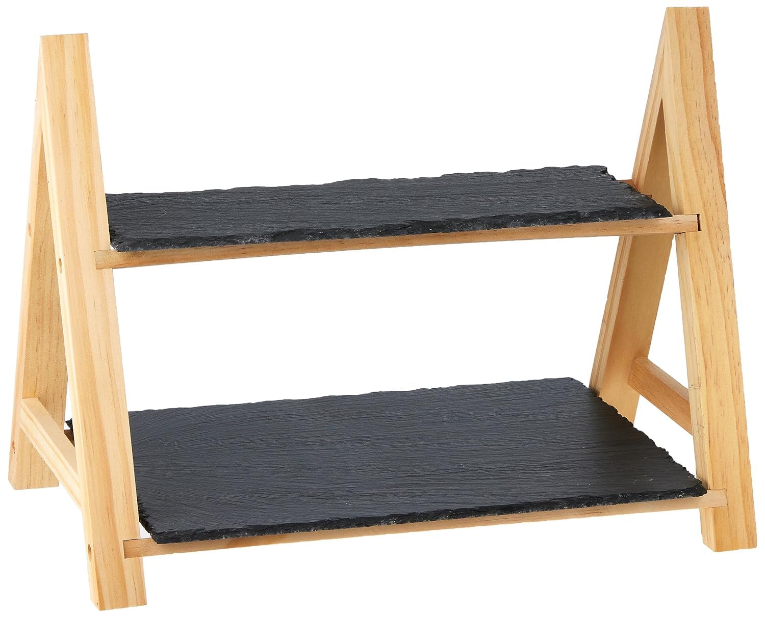 Cuisine Art 2 Tier Serving Slate with Wooden Stand Cupcake Stand, Slate Tiered Serving Trays for Parties, Weddings,Home Decorating, Indoor or Outdoor Use CBB92209, Multicolour