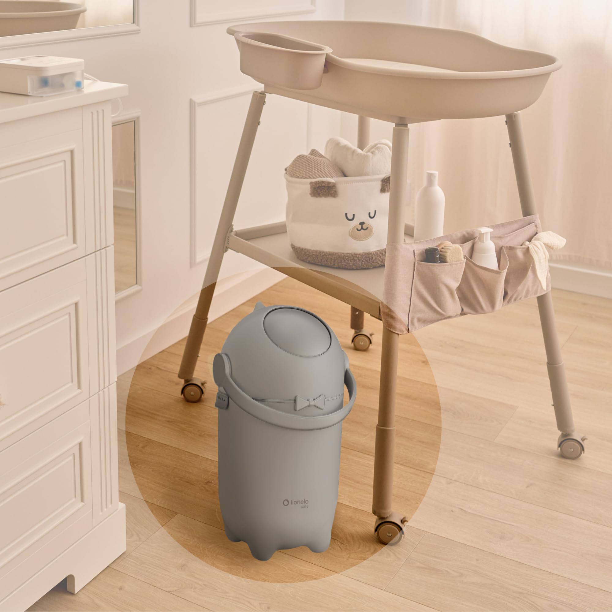 lionelo PUREBIN Mangiapannolini Universale che non lascia uscire gli odori, per sacchetti universali senza ricariche costose, bidone pannolini per neonati, uso con una mano, 10 l (Grigio)