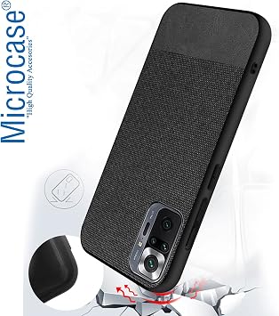 Microcase Xiaomi Redmi Note 10 Pro Max Fabrik Serisi Kumaş ve Deri Desen Kılıf - Siyah