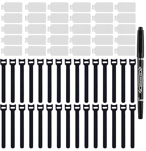 Miniatura 1 de Juego de 60 etiquetas de cable y lazos de sujeción reutilizables de gancho y bucle, 30 etiquetas de cable o alambre y 30 etiquetas para cables