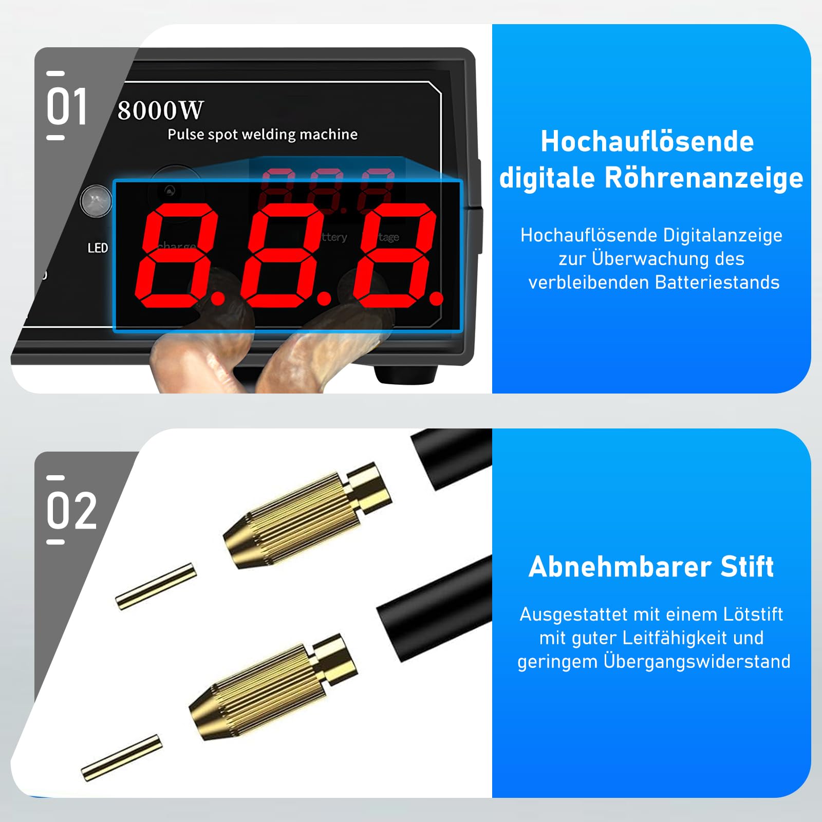 8000W Punktschweißgerät Akkus, Tragbares Punktschweißgerät DIY Kit, Handschweißgerät mit Nickelband, Einstellbare Schweißgeräte für Punktschweißmaschinenset