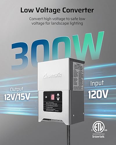 Miniatura 2 de DEWENWILS Transformador de paisaje de bajo voltaje de 300 W con fotocélula, transformador de bajo voltaje de 120 V CA a 12 V15 V CA, transformador