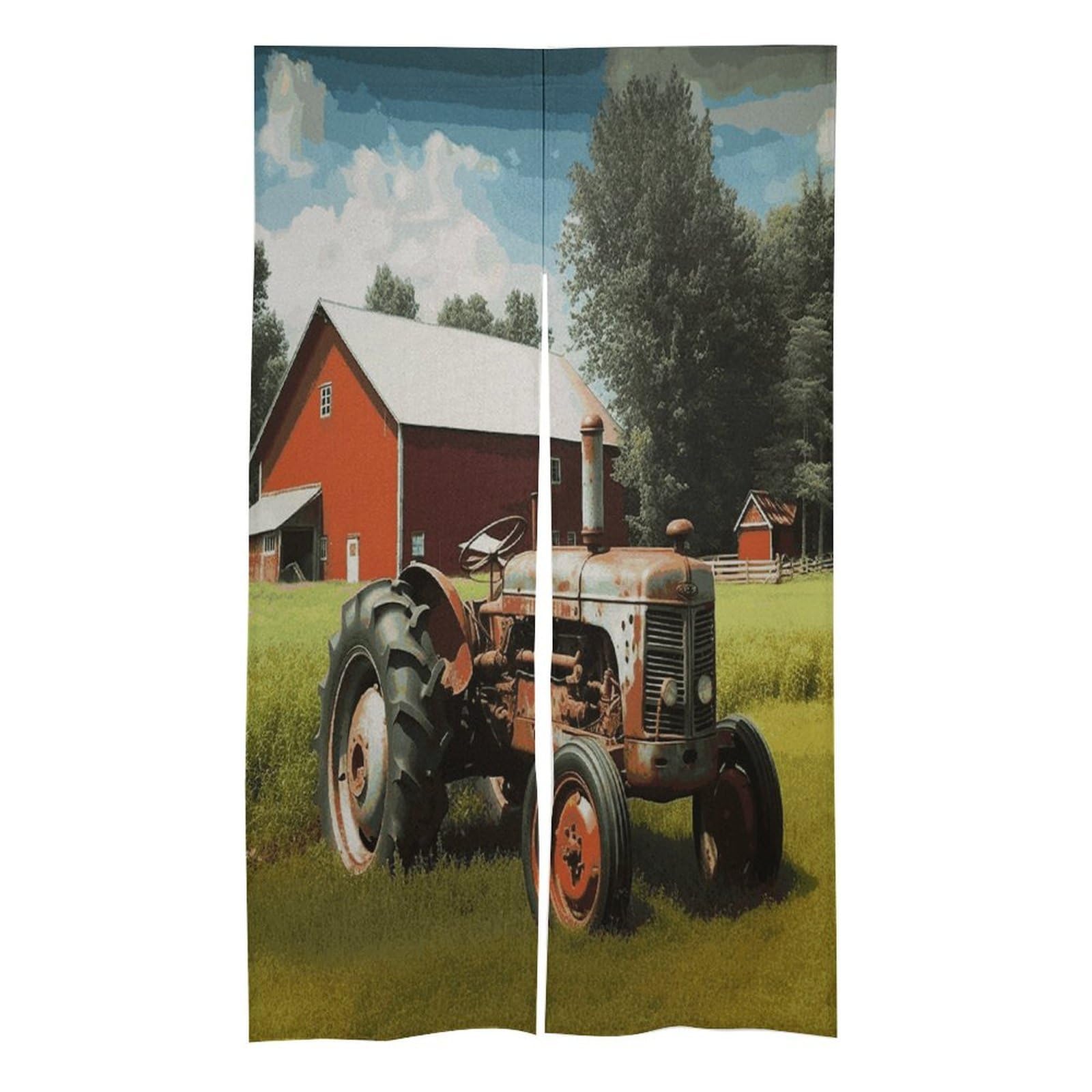 FekiLoot Company Farm Tractor Door Curtain for Doorway Privacy French Style Theme Blackout Curtain Splice Thermal Insulated Door Cover Rustic Room Divider Home Decoration 17W X 57L in