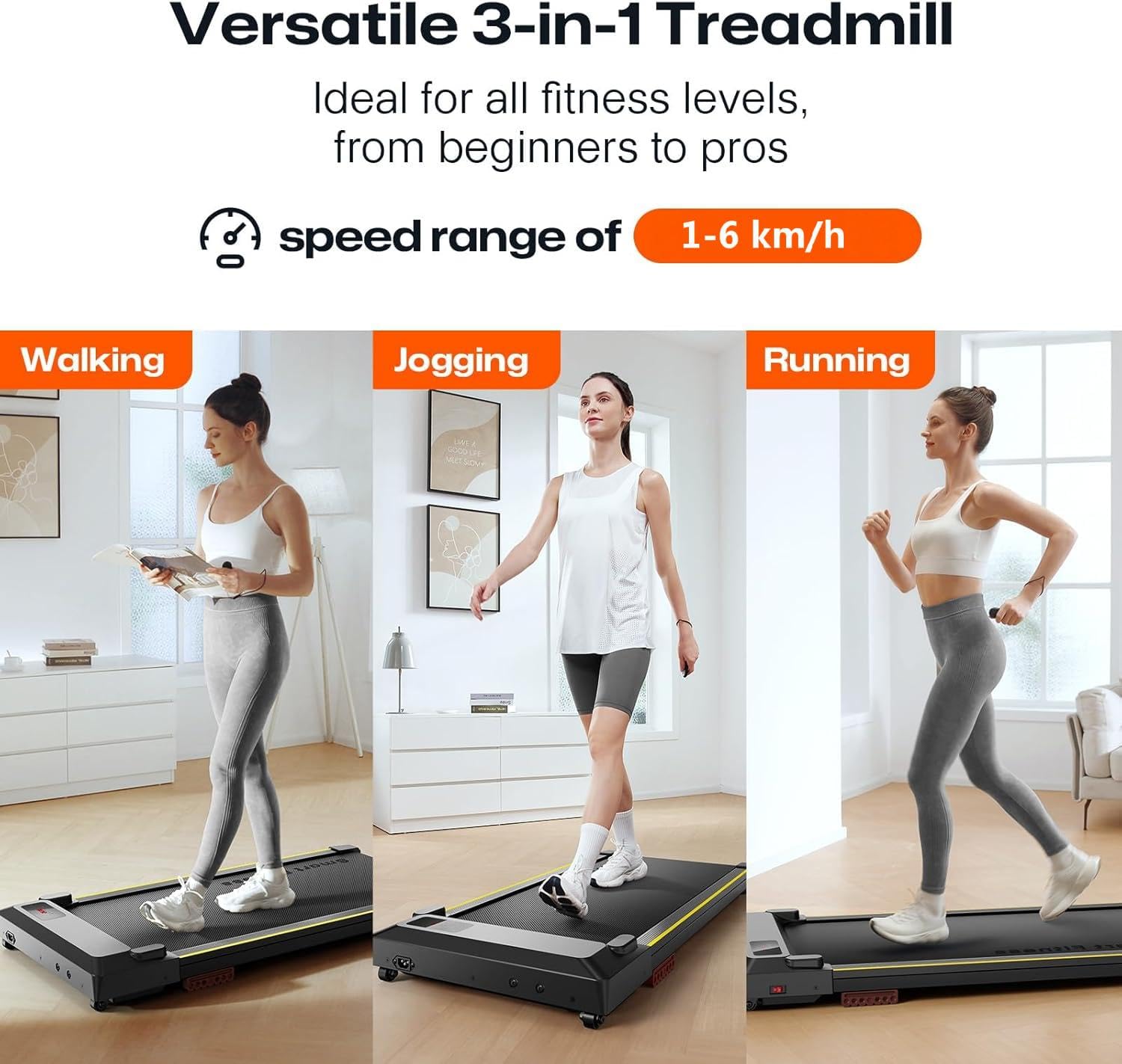 UREVO Tapis Roulant Al Intelligente, 2 in 1 Portatile Tapirulan Elettrico sotto scrivania da casa/ufficio, Doppia Ammortizzazione, 2,5 HP Smart Walking Pad corsa UREVO APP Zwift Kinomap