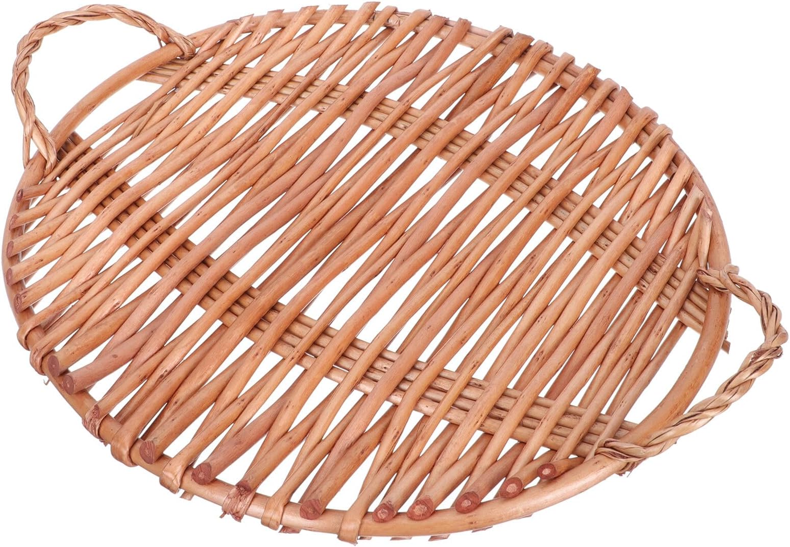 ARTIBETTER Oval Willow Bread and Fruit Basket with Handles, Rustic Brown Storage Tray for Kitchen and Dining Table Sundries Organizer