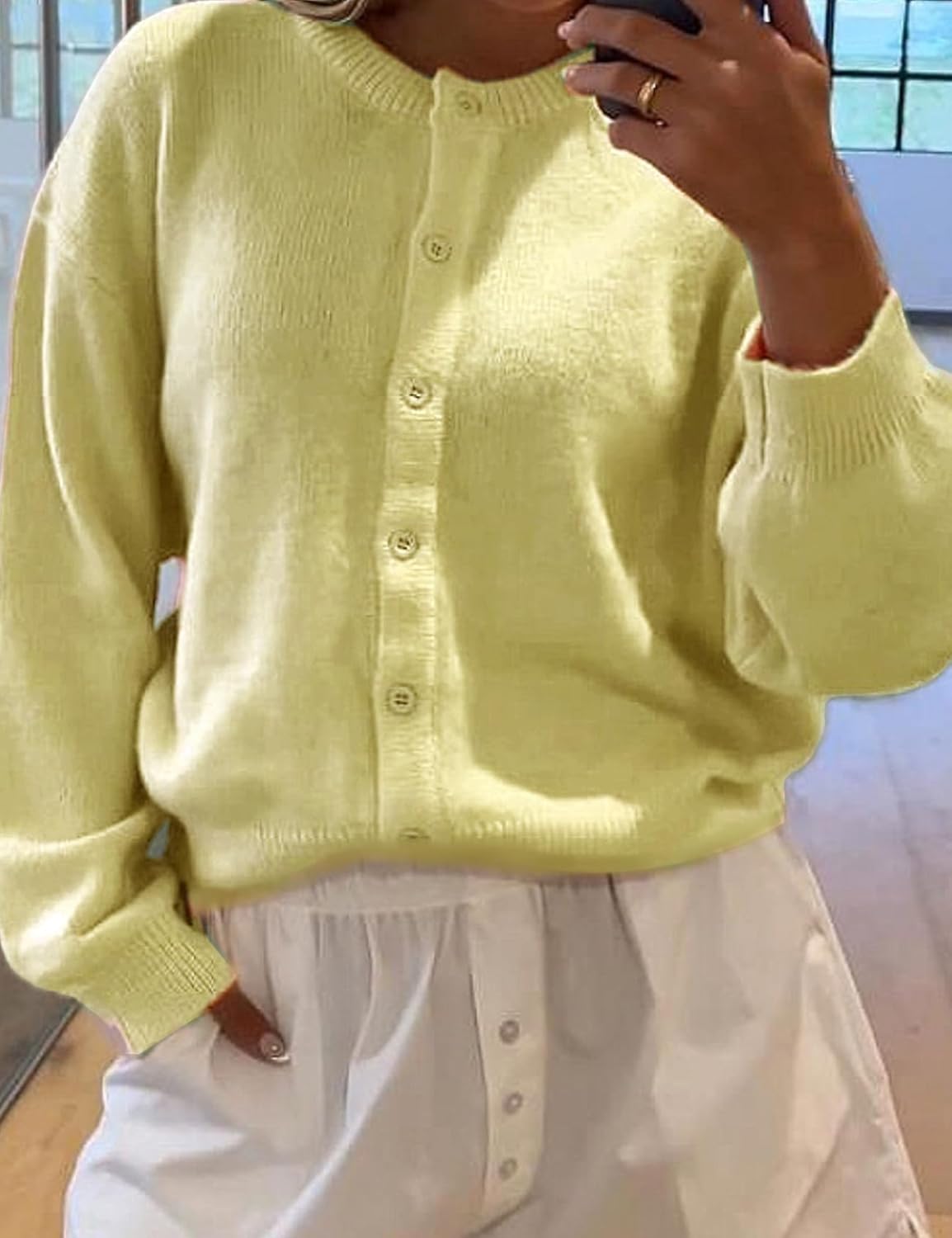 Wyeysyt Women Cardigan Sweater Button Down Long Sleeve Crewneck Soft Knit Sweater Fall Open Front Loose Casual Cardigan - Image 5