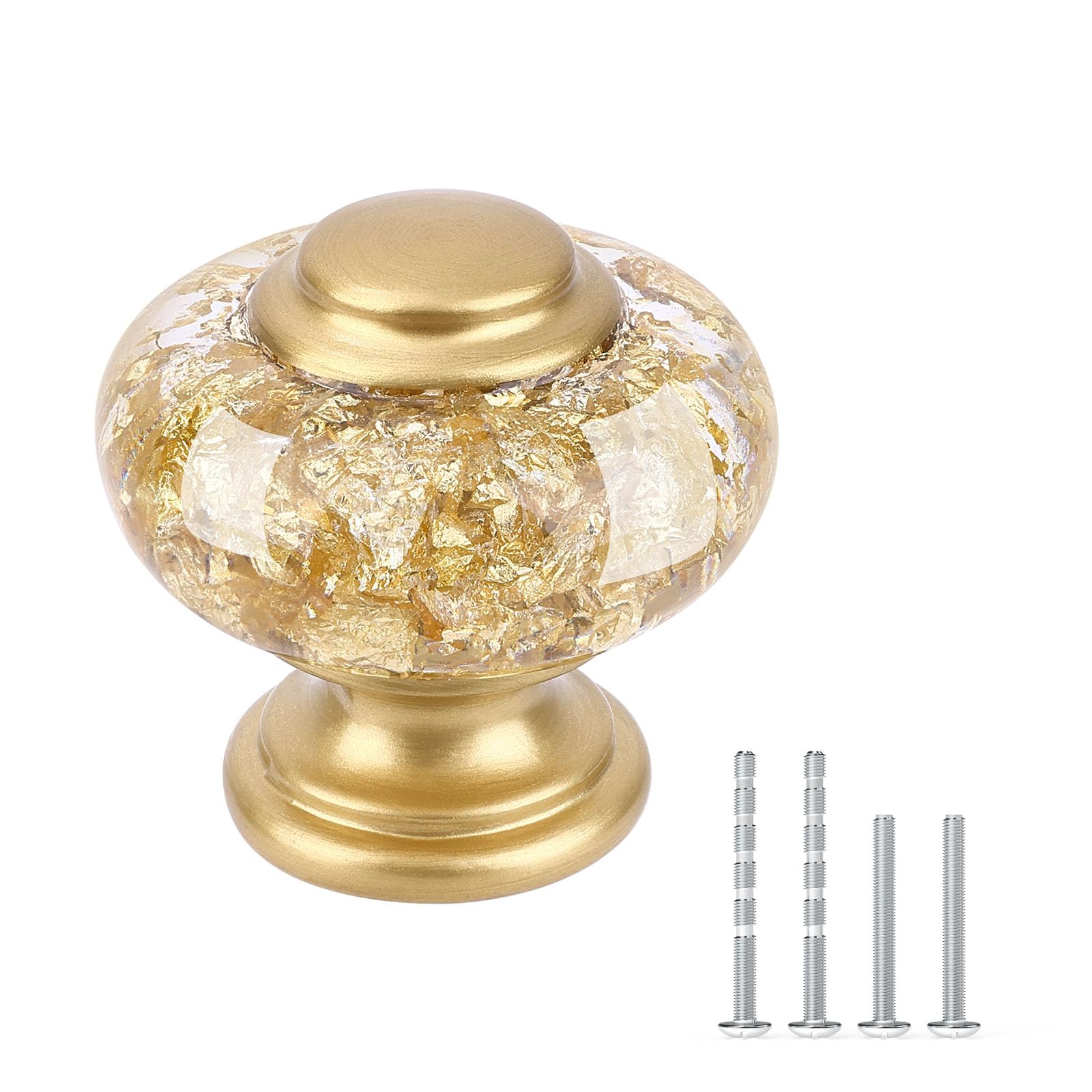 Chicwing 12 Pack Gold Dresser Knobs, 1-3/8 Inch(36mm) Decorative Crystal Cabinet Drawer Knobs, Vintage Round Gold Knobs and Pulls with Two Different