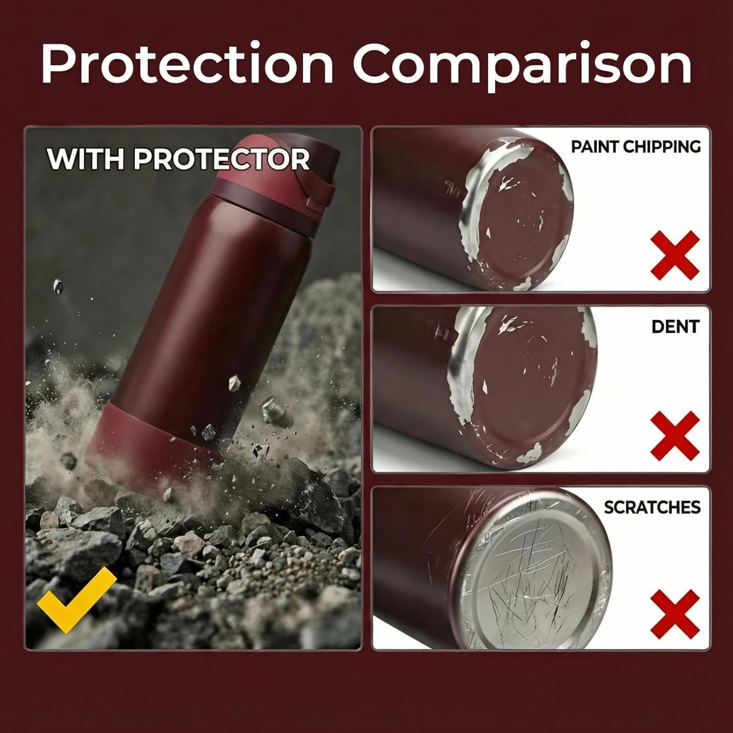 2 Pezzi Stivali in Silicone per Borraccia Owala, Protezioni Compatibili con Bottiglia Owala Freesip da 710 ml e 945 ml, Antiscivolo e Antigraffio (Rosso, 945 ml)