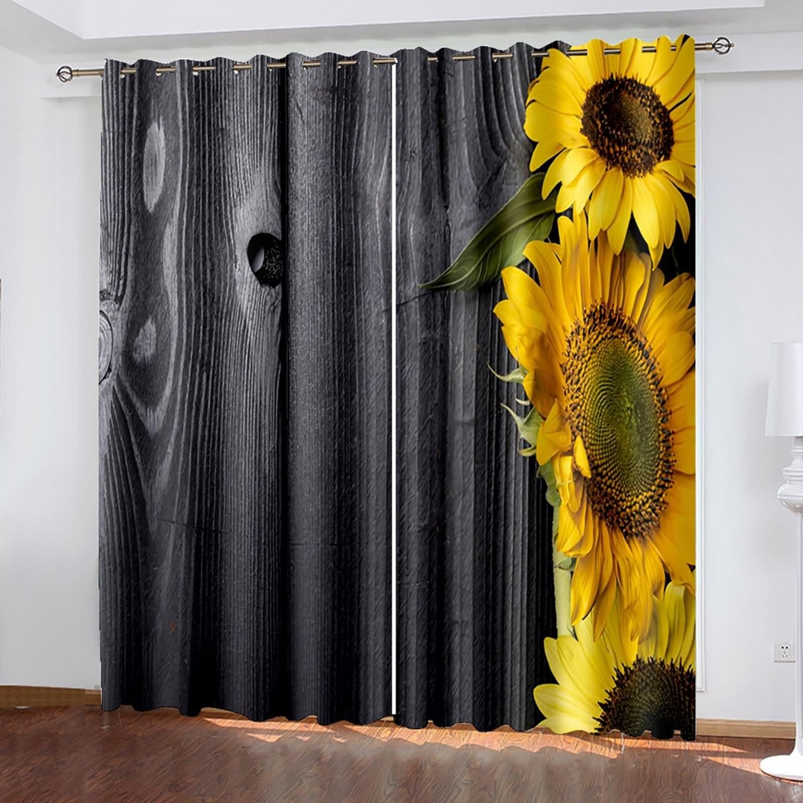 Cortinas para exteriores de privacidad total Bishilin gris oscuro con girasoles 213 cm