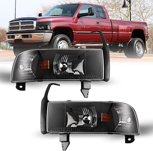 ROXX Conjunto de faros delanteros para Dodge Ram 150094-02 Dodge Ram 2500 350095-02 Dodge Ram 4000, repuesto de faros delanteros con doble haz, luz