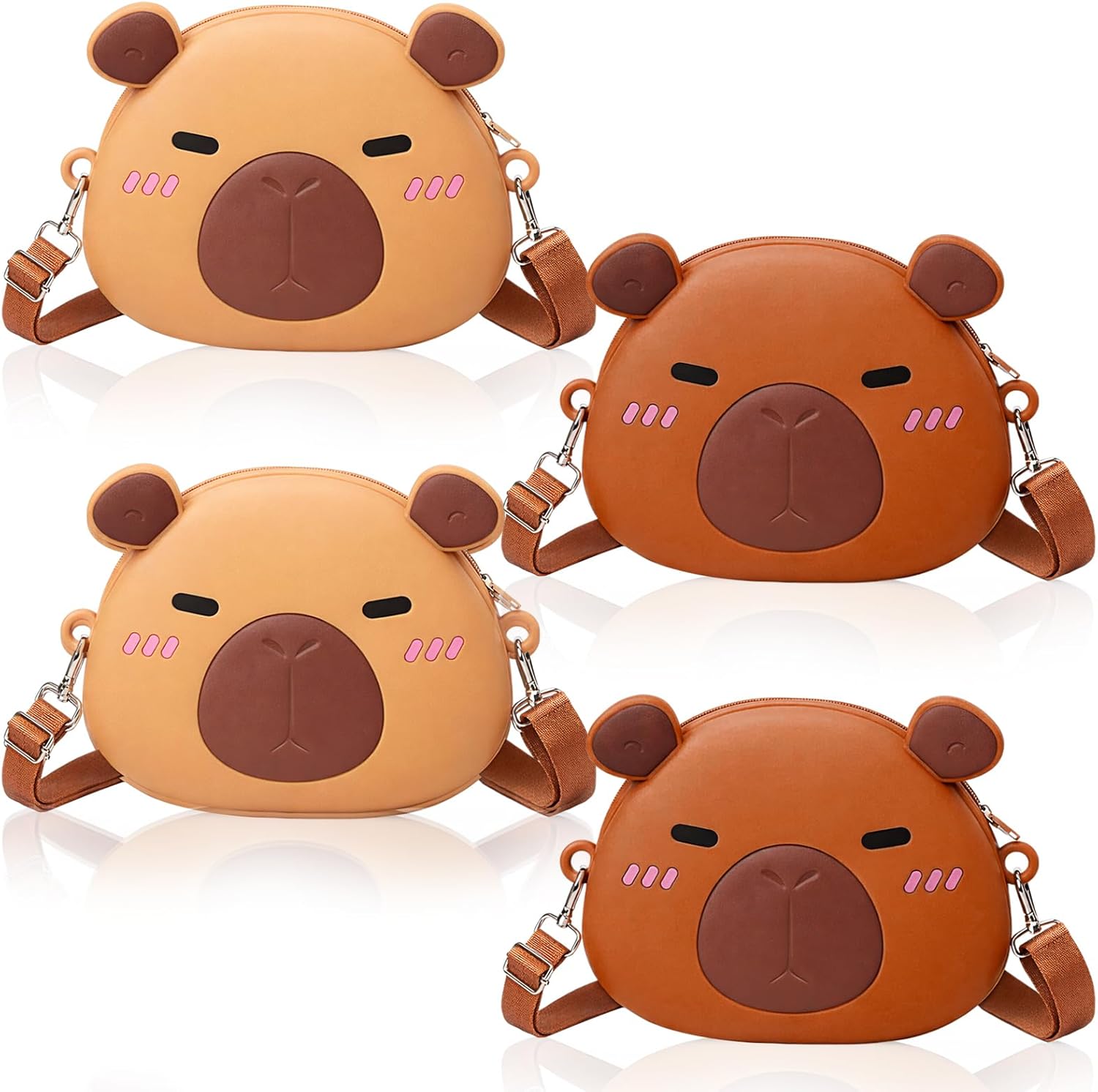 Hillban 4 Pcs Capybara Crossbody Bags Kawaii Messenger Bag - Cute Cartoon Mini Bag Capybara Coin Wallet for Women, Lightweight Adjustable Strap for Daily Use, Travel, Party