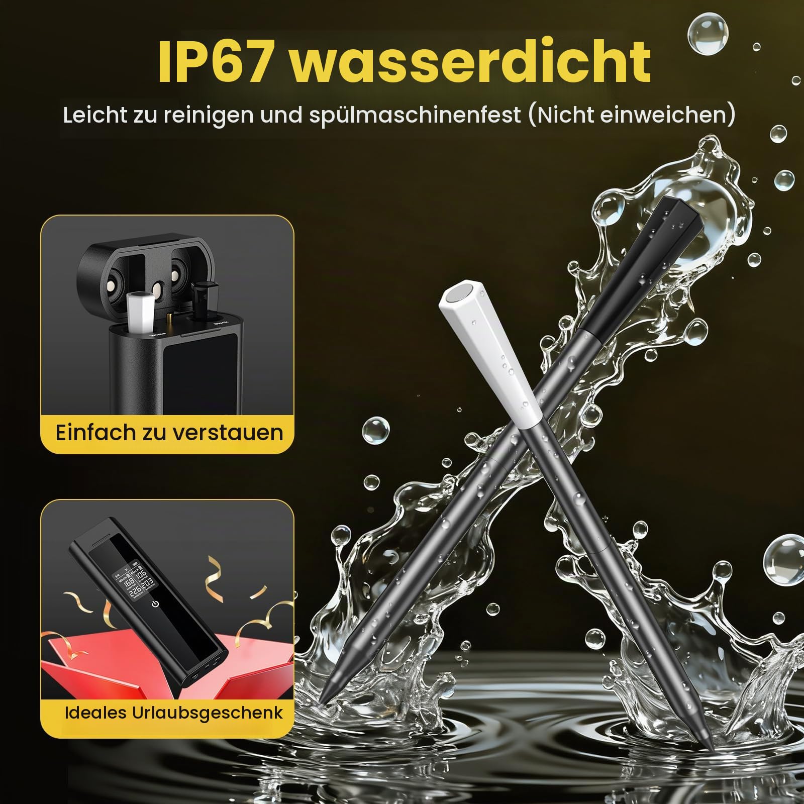 Fleischthermometer Kabellos Doppel Sonde | Bluetooth Grillthermometer, IP67 Wasserdicht, 250m Reichweite, Geschirrspülmaschinenfest, Kerntemperaturmesser für Backofen, Grill, Smoker, BBQ & Air Fryer
