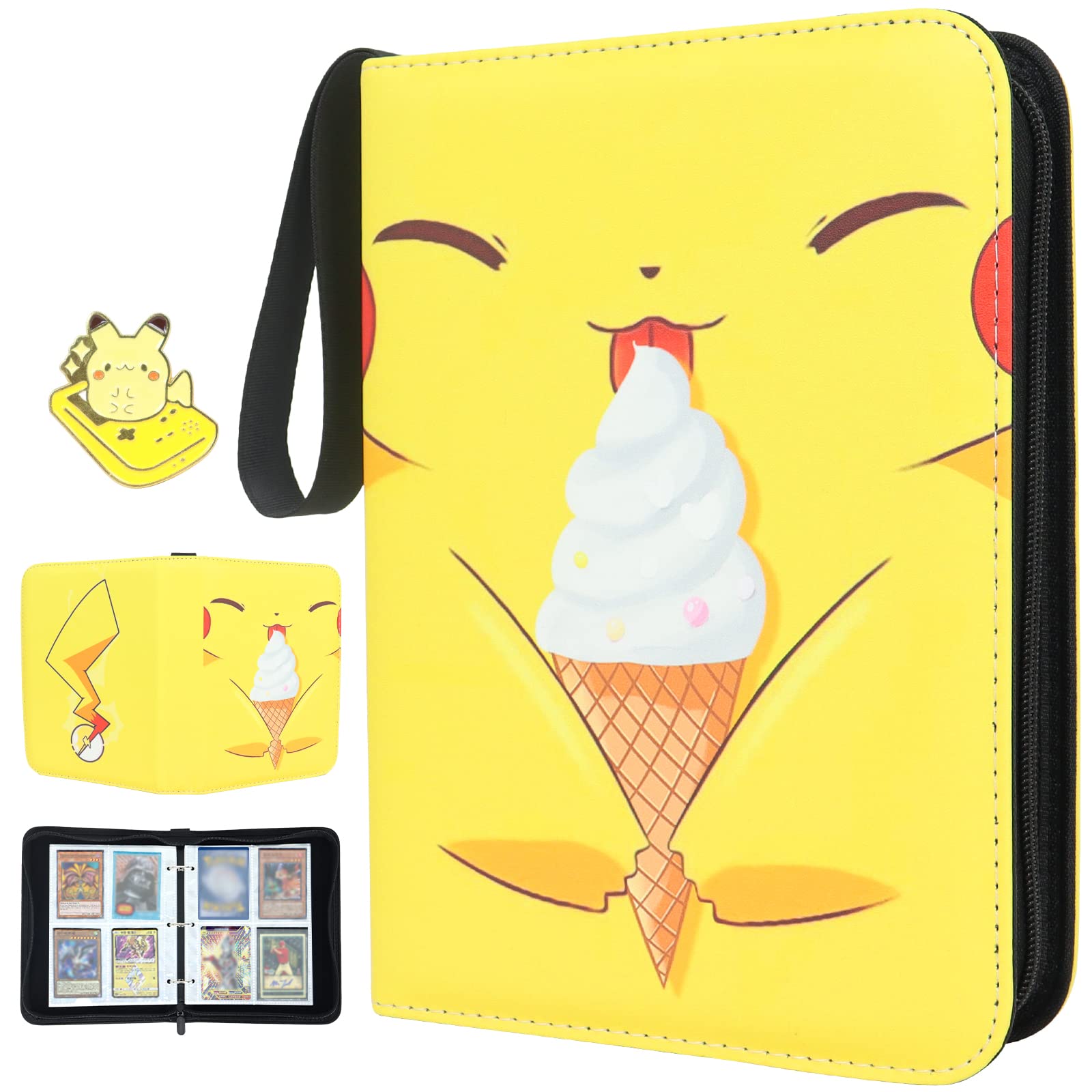 Card Binder for Cards 4-Pocket, Portable 400 Trading Card Collection Binder Holder with Sleeves for Standard Card, Waterproof Double Side Card Album Case Book (Yellow Tail 400 Pockets)