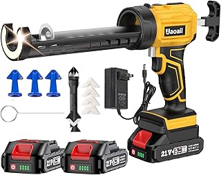 Cordless Caulking Gun w/ 2 Batteries, Uaoaii Electric Caulking Gun Battery Operated w/LED Light, 4 Adjustable Speeds, Drip-Free Adhesive Caulk Gun 3 in 1 Caulking Tool for Filling, Sealing