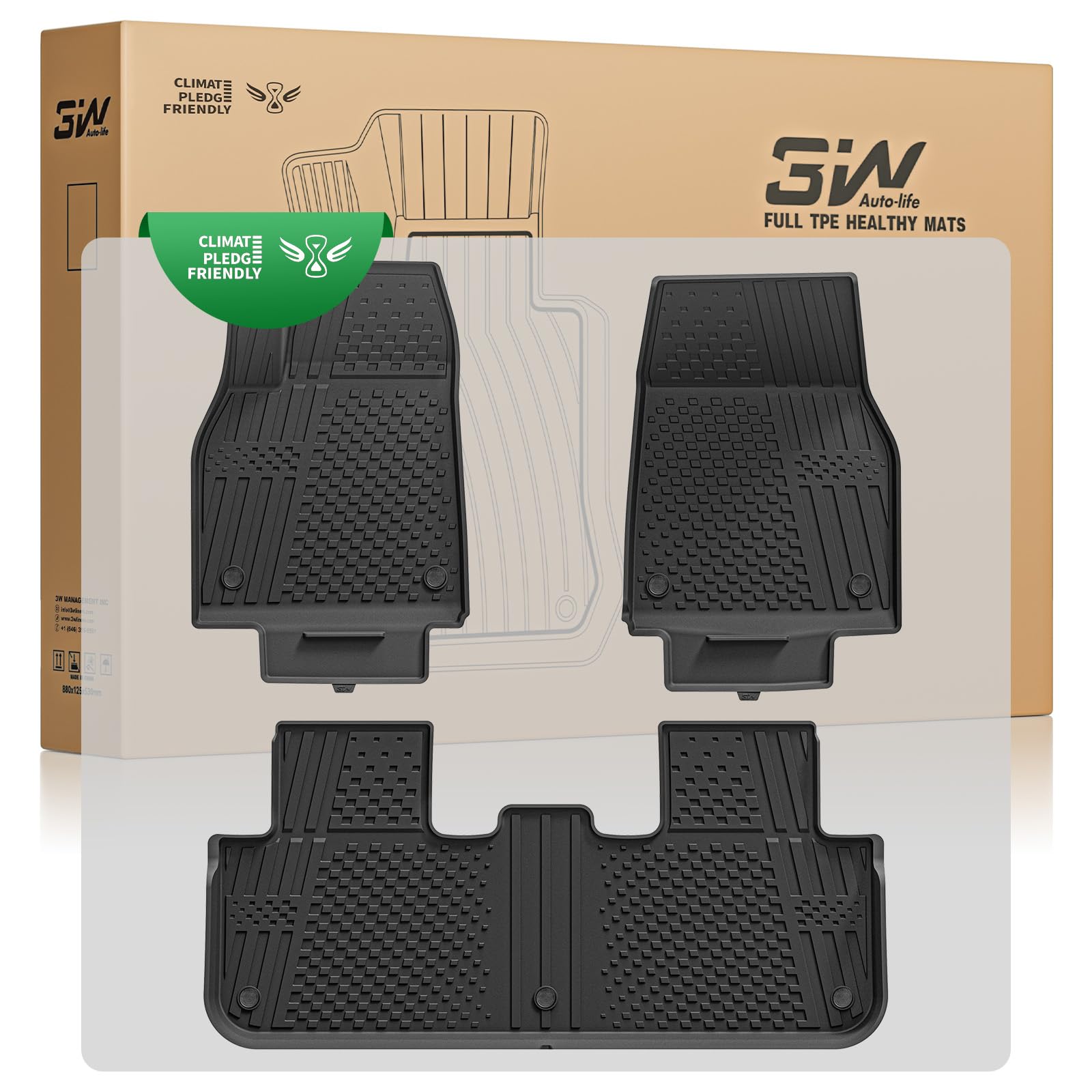 3W Vloermatten Set Voor Tesla Model Y 2025-2026 Juniper – 4-delig TPE – Waterdicht, Antislip, Hondvriendelijk – Inclusief Kofferbakmatten