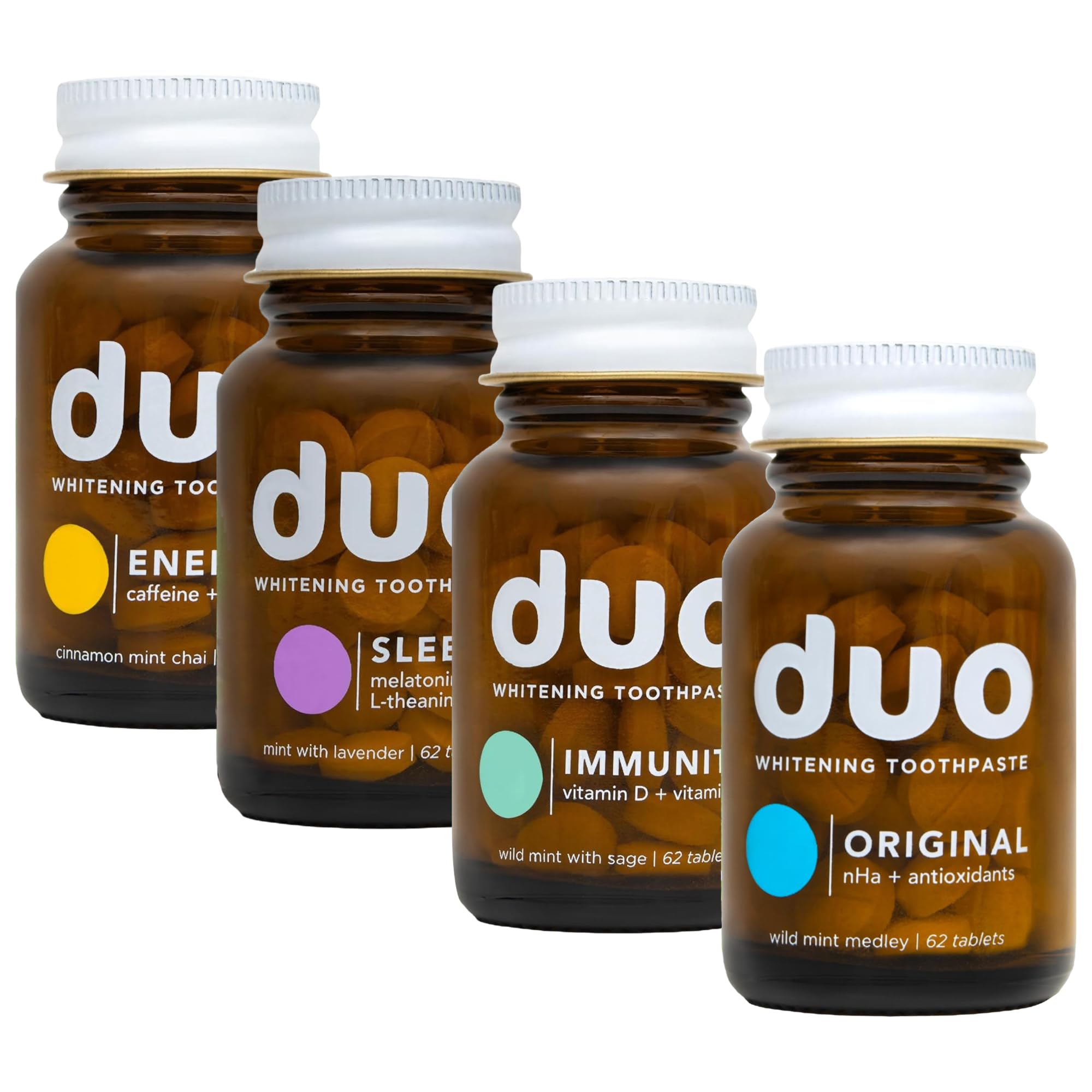 Duo Toothpaste Tablets Bundle Original Immunity Sleep Energy with Nano-Hydroxyapatite Remineralize Reduce Sensitivity