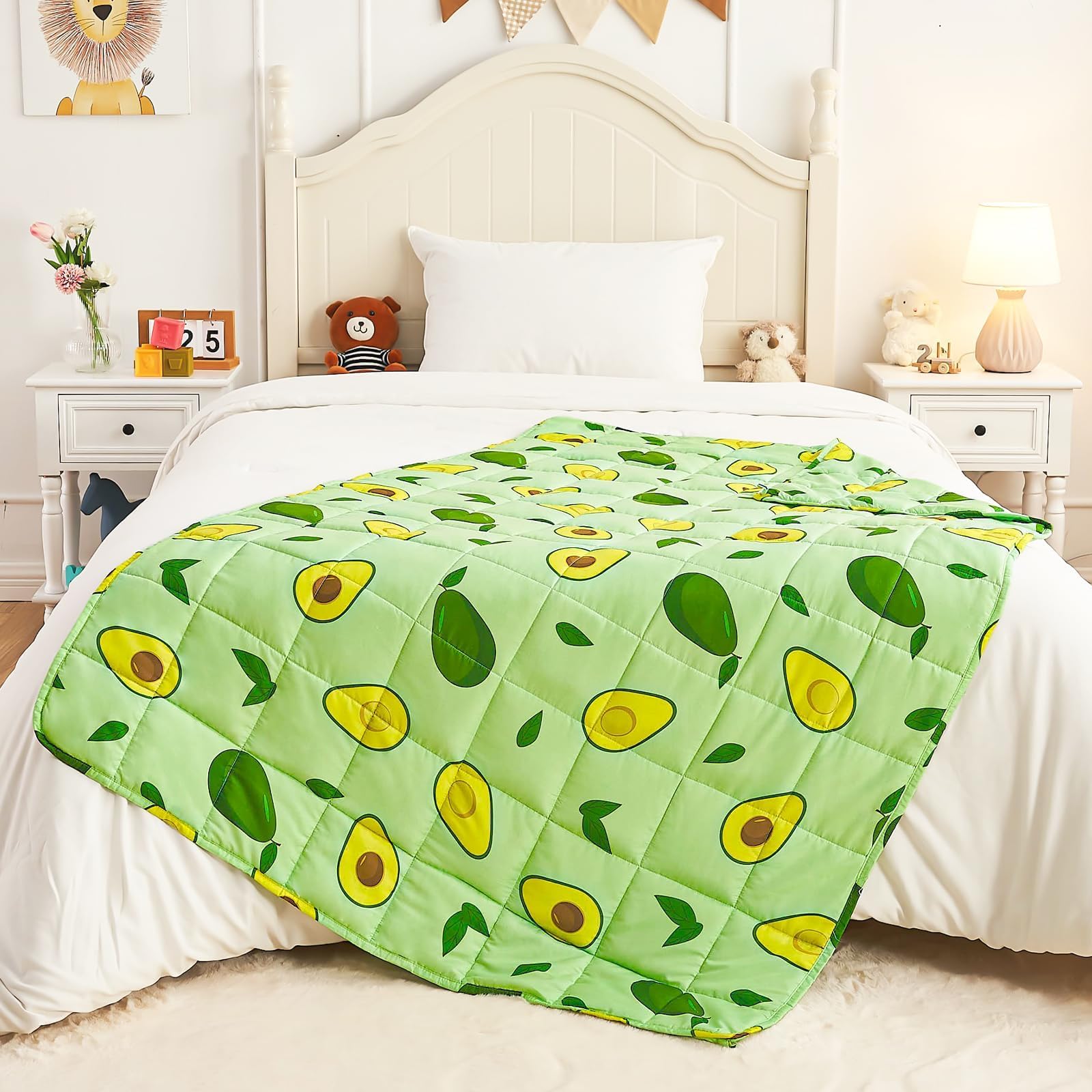 Yescool Women's Avocado-Green Weighted Blanket 3 Pounds Cooling Weighted Lap Blanket, Green Avocados Heavy Blanket, Breathable Weighted Throw Blanket Gifts For 20-40Lbs,36"X48"