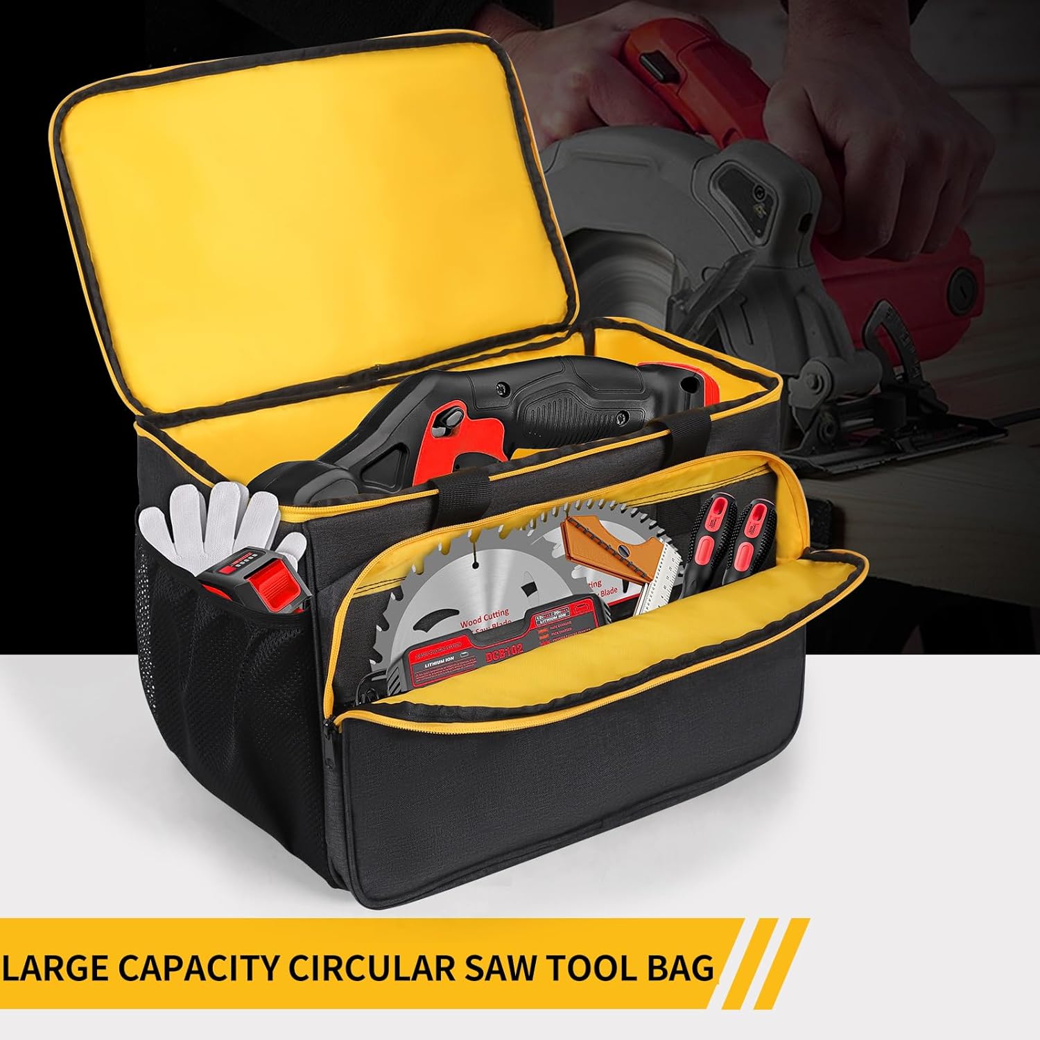 Portable Storage Bag for DEWALT 20V MAX Circular Saw DCS574B/DCS573B/DCS570B/DCS391B/DCS565B/,Large Space Carry Case Compatible with SKIL 5280-01 7-1/4 Inch Circular Saw,Bag Only