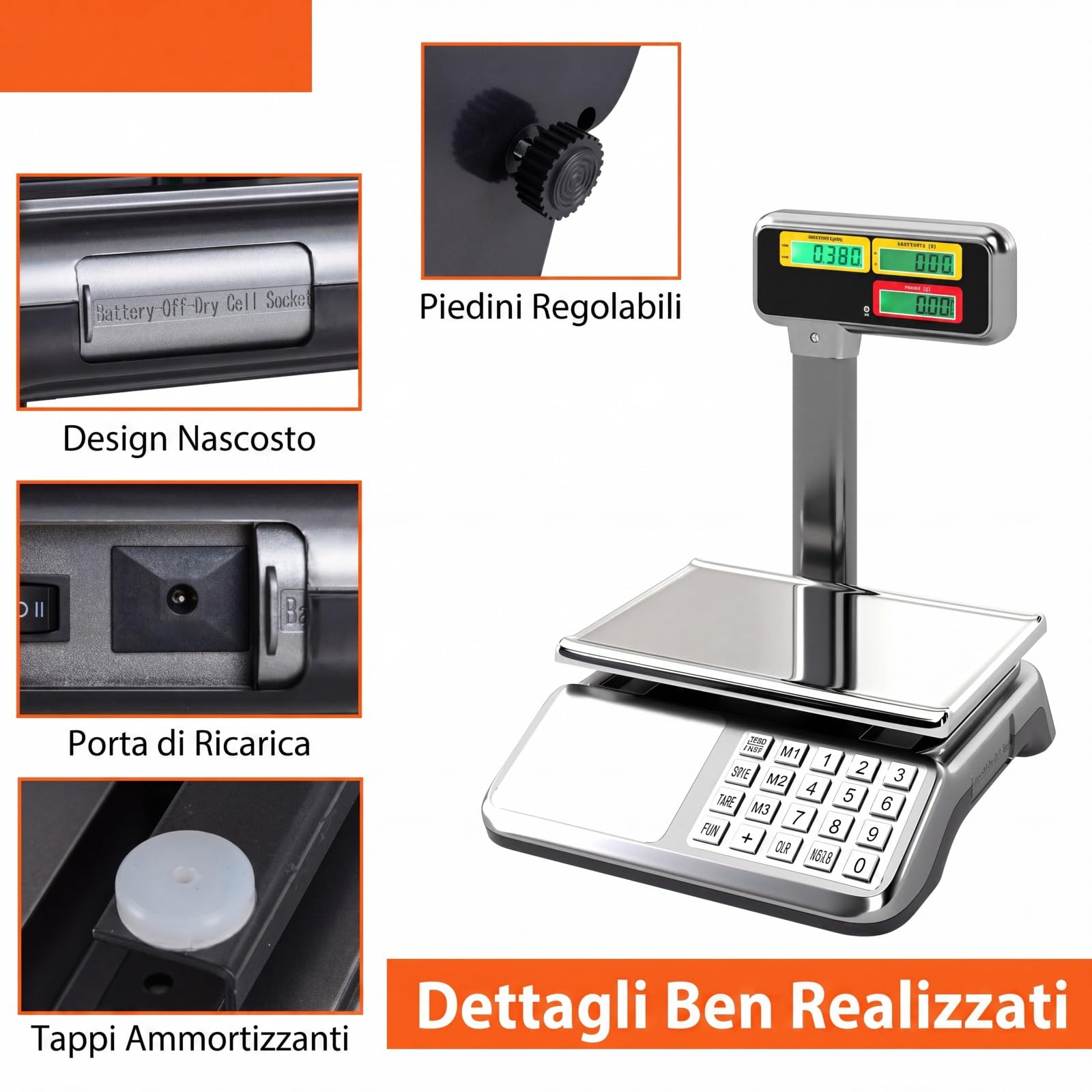 COSTWAY Bilancia Elettronica Professionale con Schermo LCD Retroilluminato | Bilancia da Banco Digitale con Unità Convertibili, Piedini Regolabili, per Mercato, Negozio e Macelleria, 43 x 33 x 41,5 cm