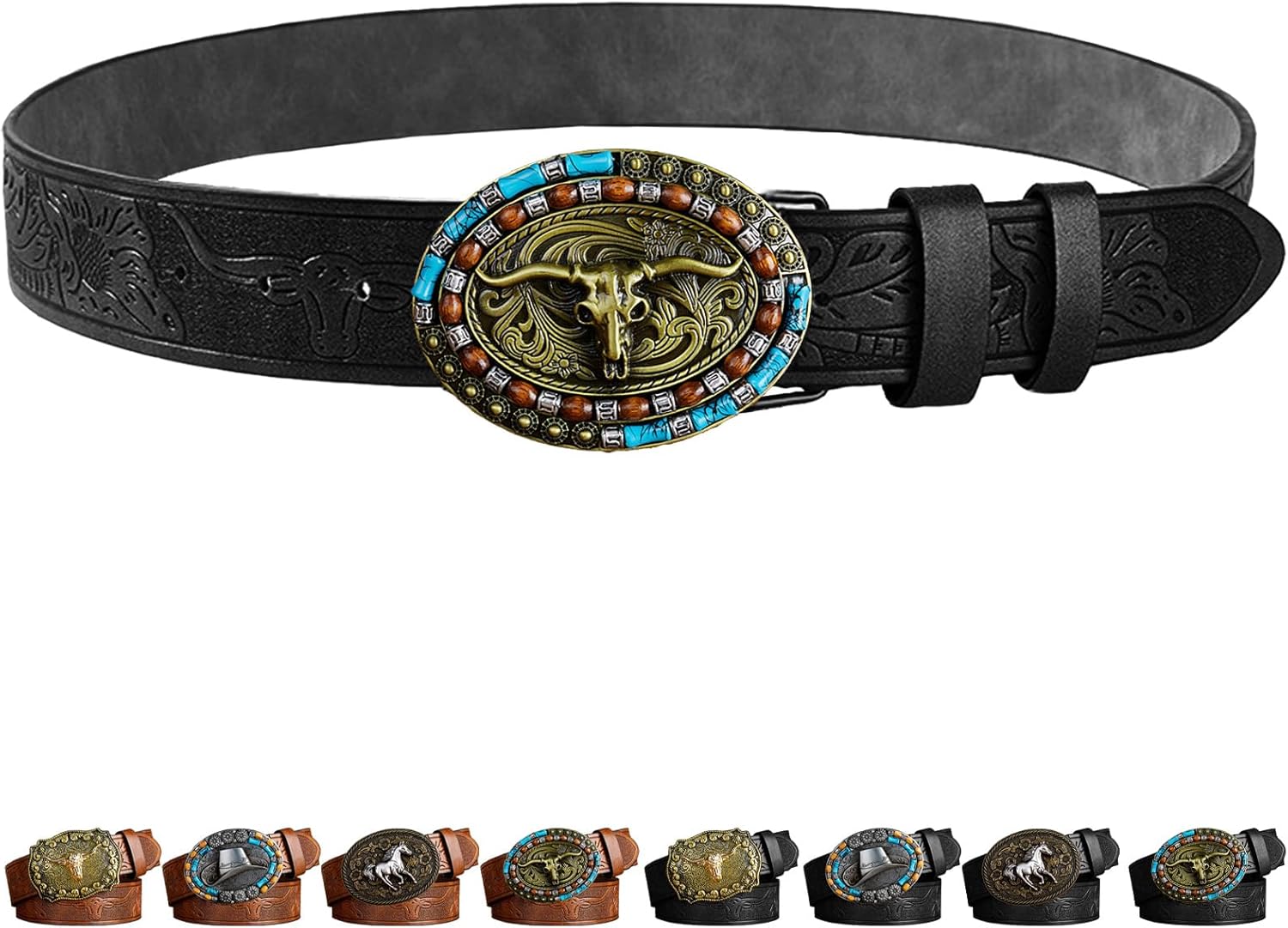 Eohak Western-cowboy-leren riem met gesp