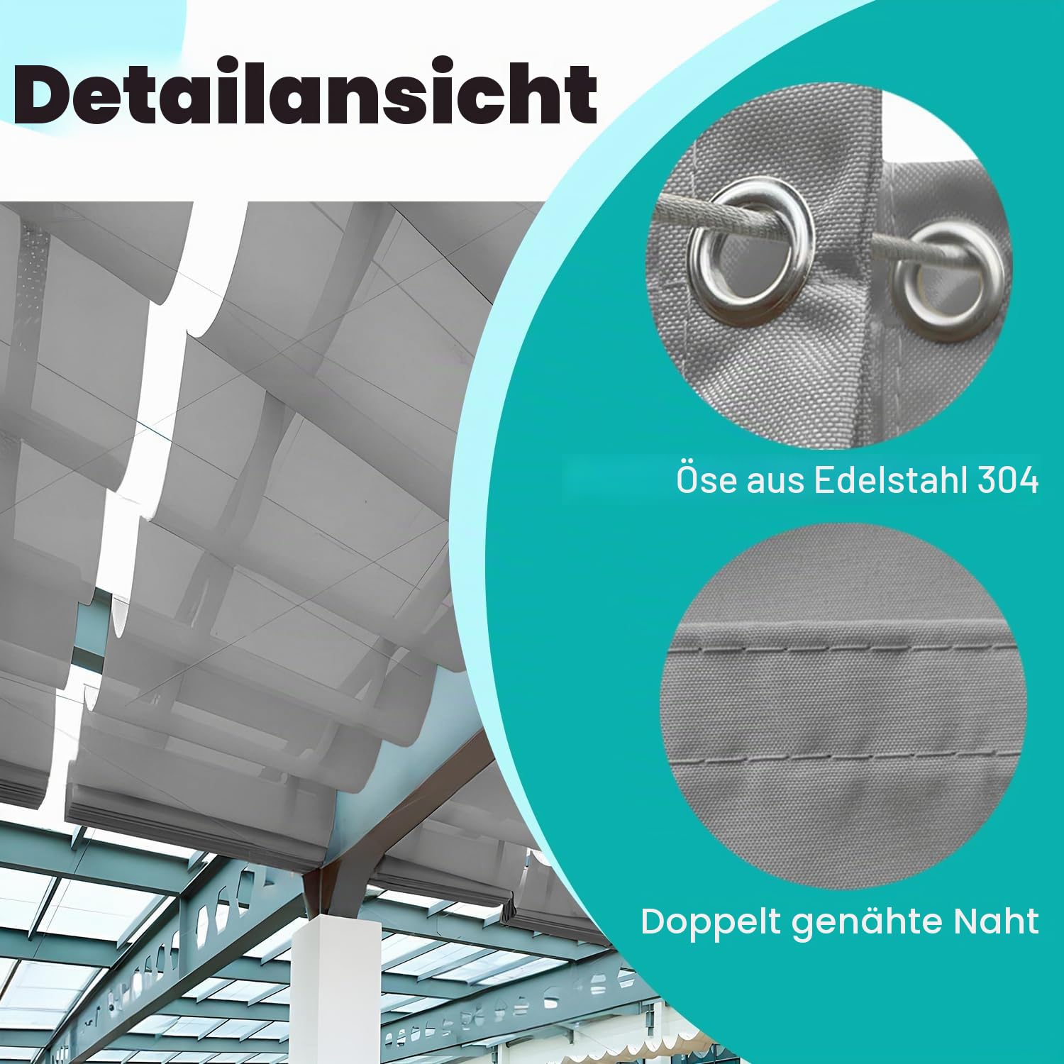Sonnensegel einziehbares, 2x4M, Verstellbar Schattenabdeckung, Garten verstellbar Schutz vor UV-Strahlungen Sonnensegel, Verstellbar Sonnen-Segel Für Terrasse Terrassengarten, Hellgrau