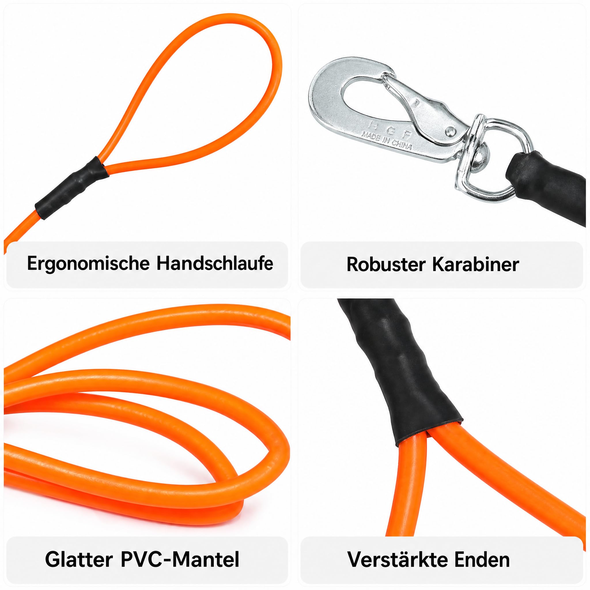 Schleppleine 10 m für Hunde, PVC-ummantelte Trainingsleine mit Handschlaufe, Neonorange, rutschfest & wasserfest, 240 kg Zugkraft (Herstellerangabe), robuster Metall-Karabiner für Rückruftraining