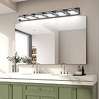 Vista 8 de Ralbay Lámpara de tocador LED moderna de 48 pulgadas para baño, 6 luces, moderna lámpara de pared de baño de acrílico LED en mate negro para tocador