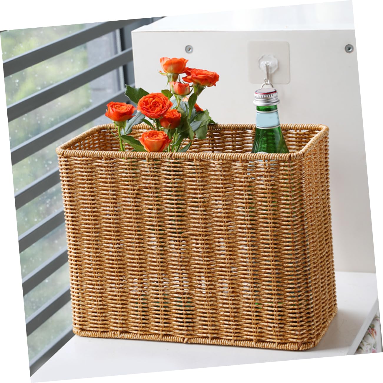 Levemolo Imitation Rattan Basket for Organizing Capacity Sundries Container for Living Mat Storage Rustic Style Woven Decor Light