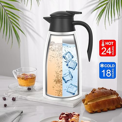 Miniatura 3 de Jarra térmica de café de 70 onzas, termo de café aislada, jarra de café de acero inoxidable para mantener el calor, botella aislada al vacío de