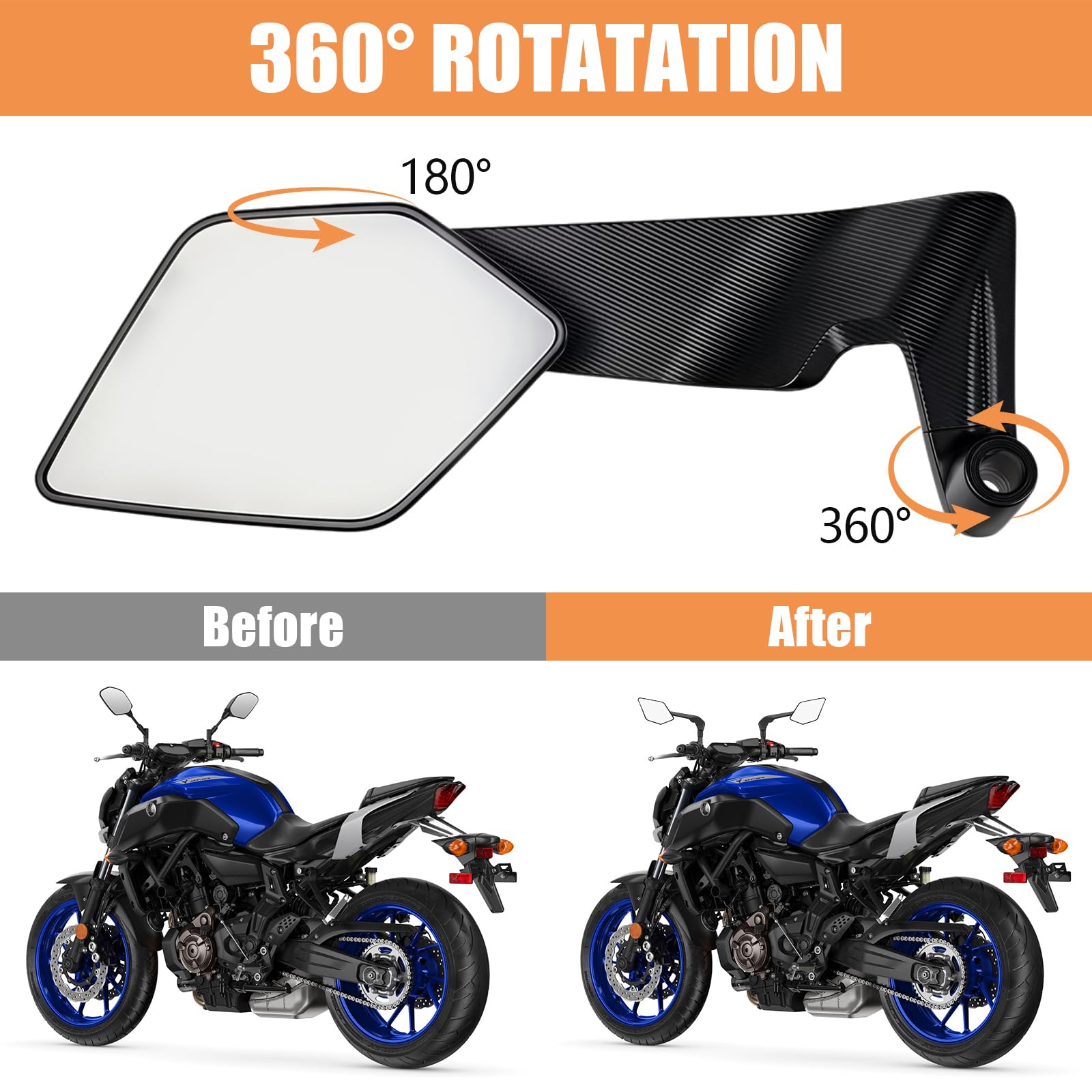 Rétroviseurs Latéraux de Moto Rotatifs Réglables Universels | Compatible avec Z650 Z900 Z1000 Duke 390 790 1290 X-Max 250 300 MT-07 MT-09 MT-10 CB 650R 1000R
