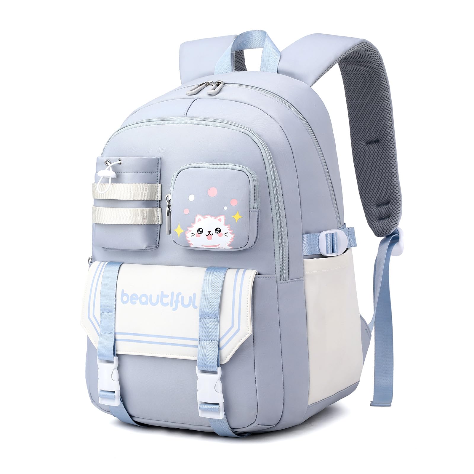 IvyH Sac A Dos pour Enfant Adolescentes Cartable Fille Primaire, Kawaii Sac D'école pour Fille Garçon 8 10 à 16 ans, Sac Ecole Léger et Imperméable, 30x20x46 cm, Bleu
